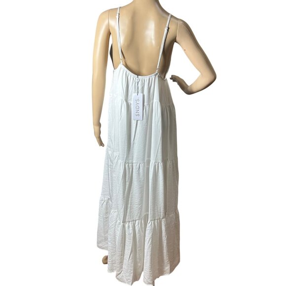 SNDYS Indigo Dress Womans XL White Maxi Plunging Neckline Summer Flowy NEW - Picture 4 of 13